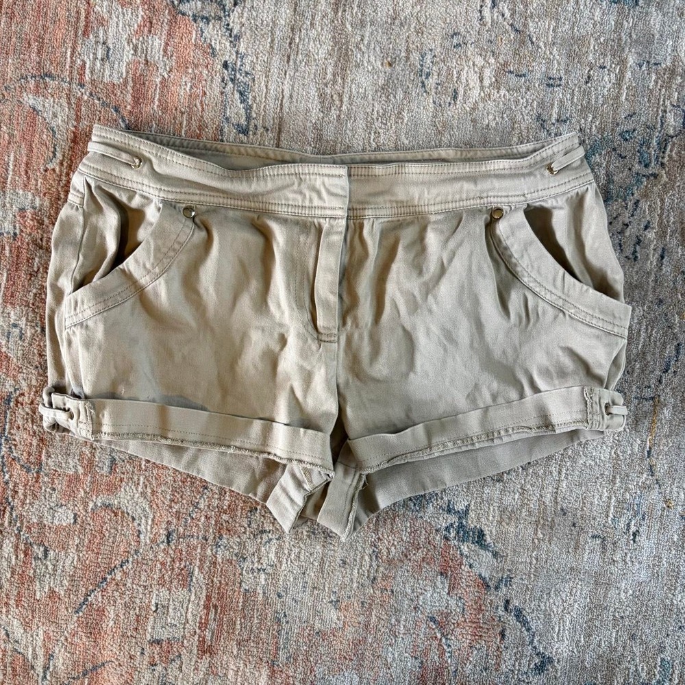 Cache Womens Khaki Cargo Micro Shorts Y2K Adjustable Waist Tan Size 6 26W